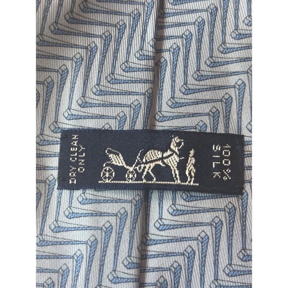 100% Silk Blue Hermes Pattern Necktie - Picture 4 of 4
